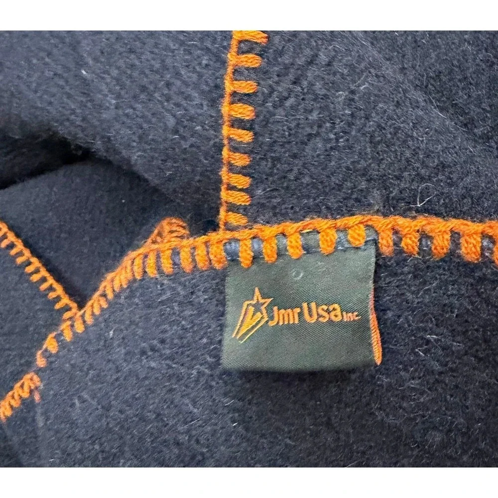 Jmr USA Wool Blend Navy Blue Blanket Orange Whip Stitch 66x82 Throw
